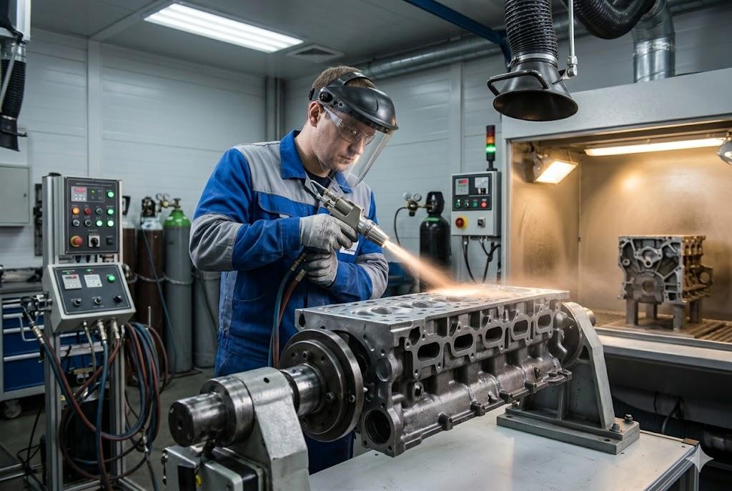 Процесс восстановления ГБЦ методом газодинамического напыления в автосервисе